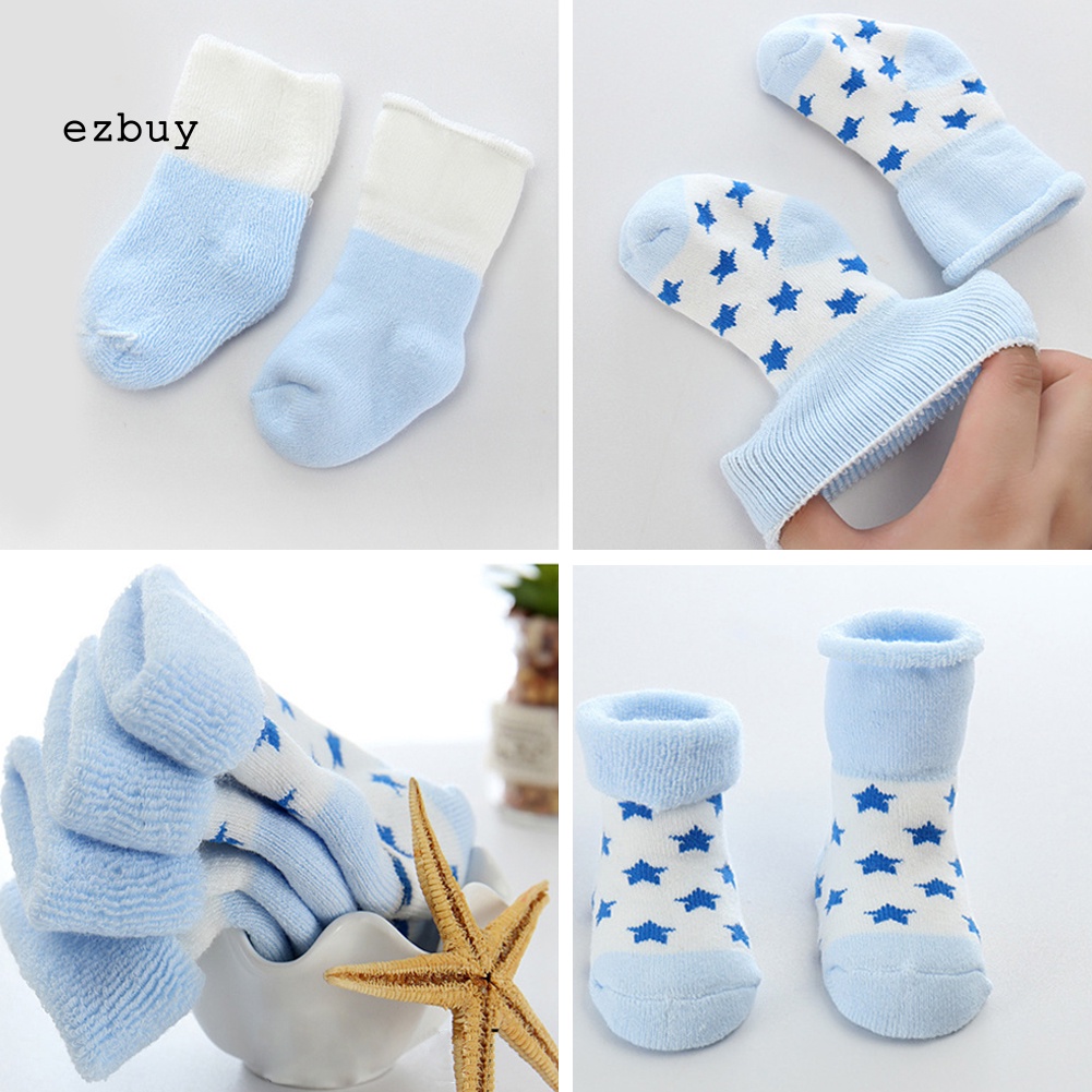 Set 5 Đôi Tất Dày Giữ Ấm Mùa Đông Chống Trượt In Họa Tiết Chấm Bi / Ngôi Sao Cho Bé