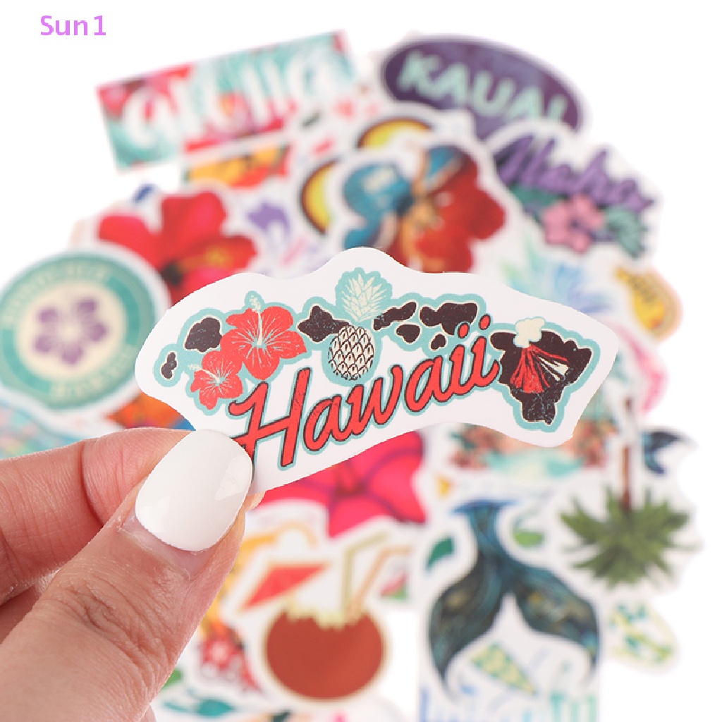 Set 50 Sticker Hoạt Hình Dán Trang Trí Laptop Ván Trượt Phong Cách Hawaii