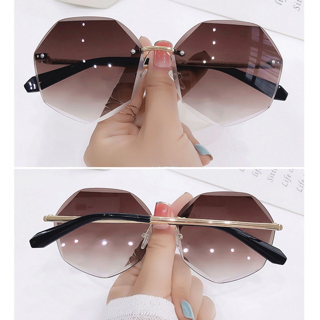 Kính Mát Gọng Kim Loại Tròng Cong Chống Tia UV400 Thời Trang Cho Nữ