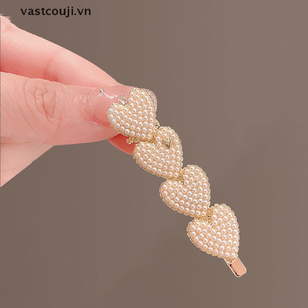 Kẹp Tóc Đính Hạt Ngọc Trai Hình Trái Tim Phong Cách Hàn Quốc Ngọt Ngào