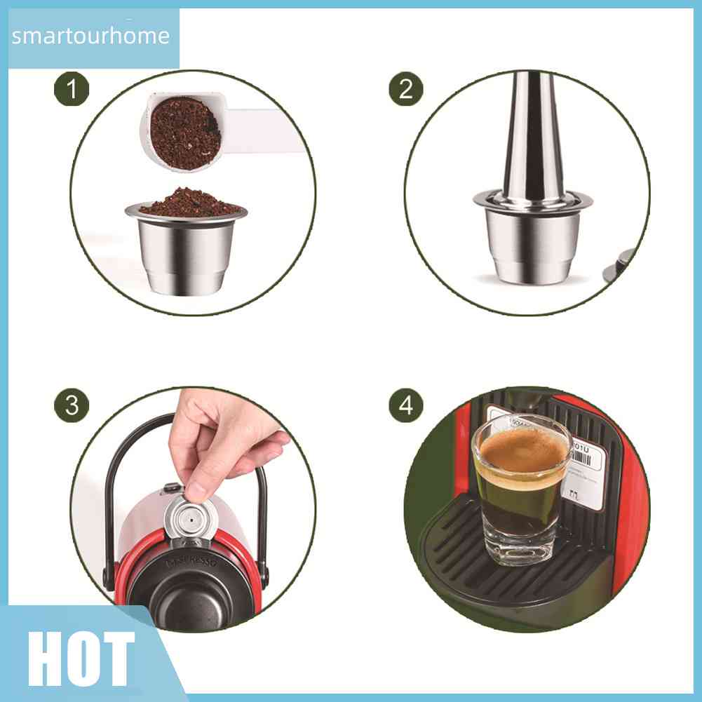 Viên Nén Cà Phê Bằng Thép Không Gỉ Tái Sử Dụng Được Kèm Tamper Cho Nespresso