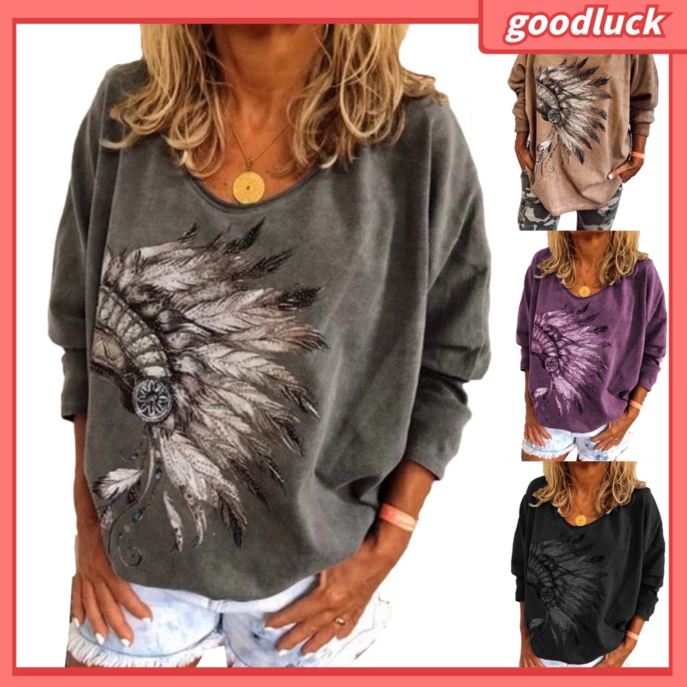 Áo Thun Tay Dài Cổ Tròn Màu Trơn In Họa Tiết Thời Trang Mùa Thu Cho Nữ