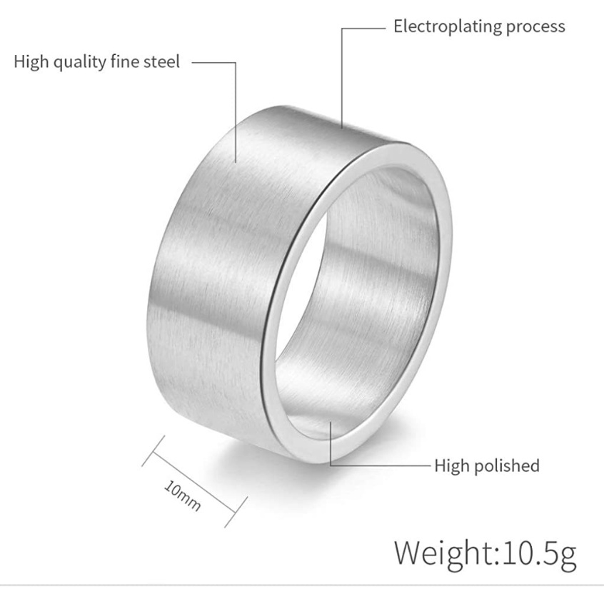 Nhẫn Thép Titan Bản Rộng 10mm Kiểu Dáng Đơn Giản Thời Trang Cho Nam Nữ