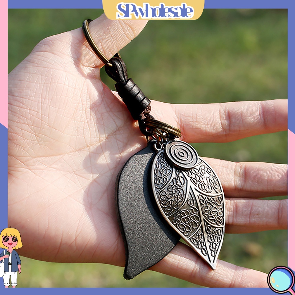 <SPwholesale> Móc Khóa Da Bò Mặt Hình Cánh Bướm / Lá Phong Cách Vintage