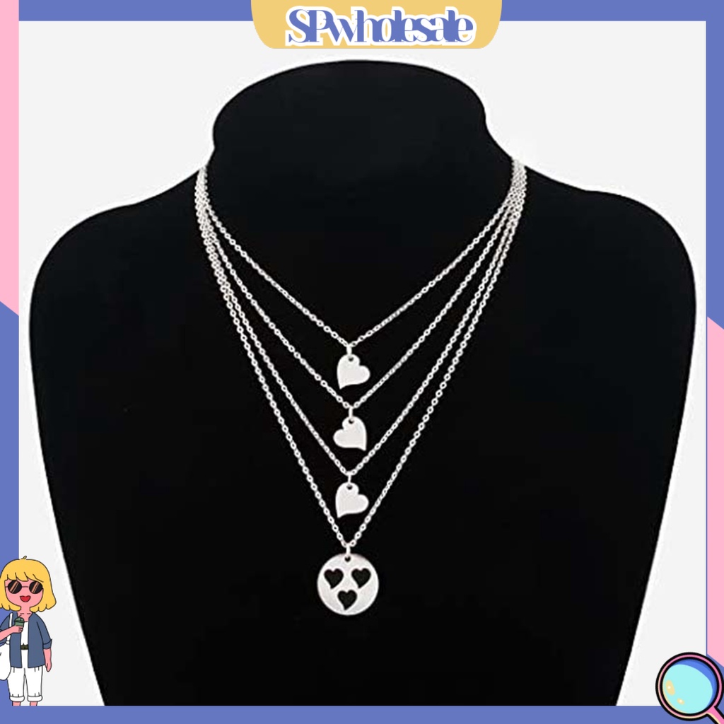 <SPwholesale> 1 / 1 Vòng cổ Nhiều Lớp Mặt Hình Trái Tim Bằng Thép Không Gỉ