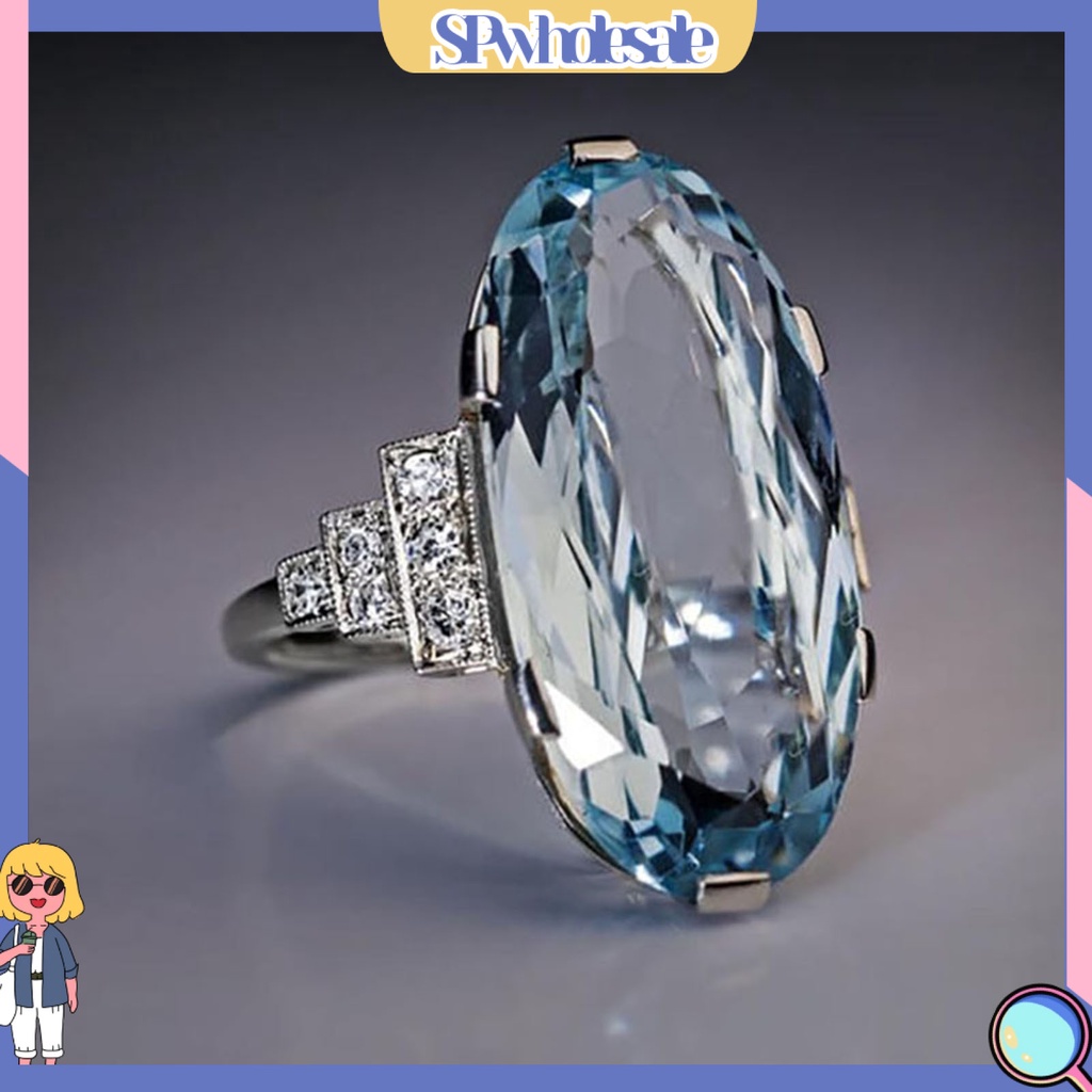 <SPwholesale> Nhẫn Đeo Ngón Tay Trong Suốt Trọng Lượng Nhẹ Hình Oval Màu Xanh Lam Mịn Màng Cho Ngày