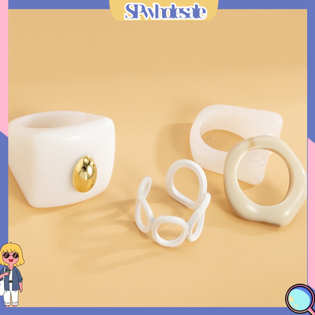 <SPwholesale> Bộ 4 Nhẫn Acrylic Phong Cách Vintage Dành Cho Nữ