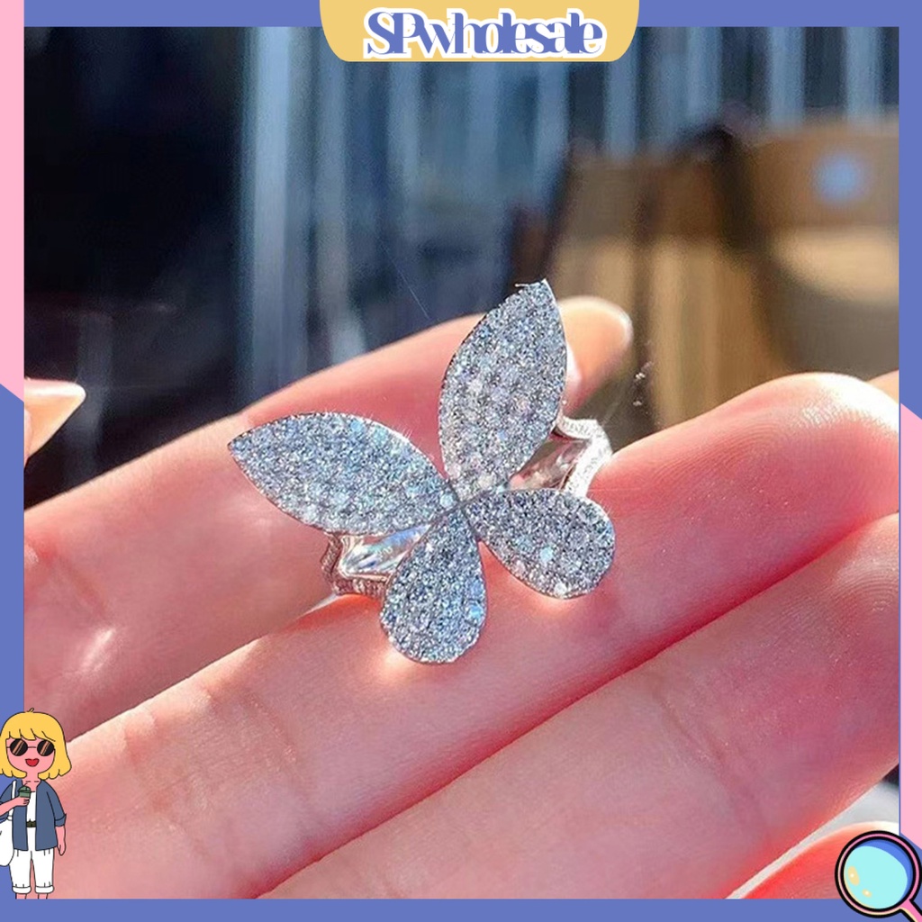 <SPwholesale> Nhẫn Hở Hình Bướm Đính Đá Sáng Lấp Lánh Có Thể Điều Chỉnh Được Trang Sức Sang Trọng Cho Nữ