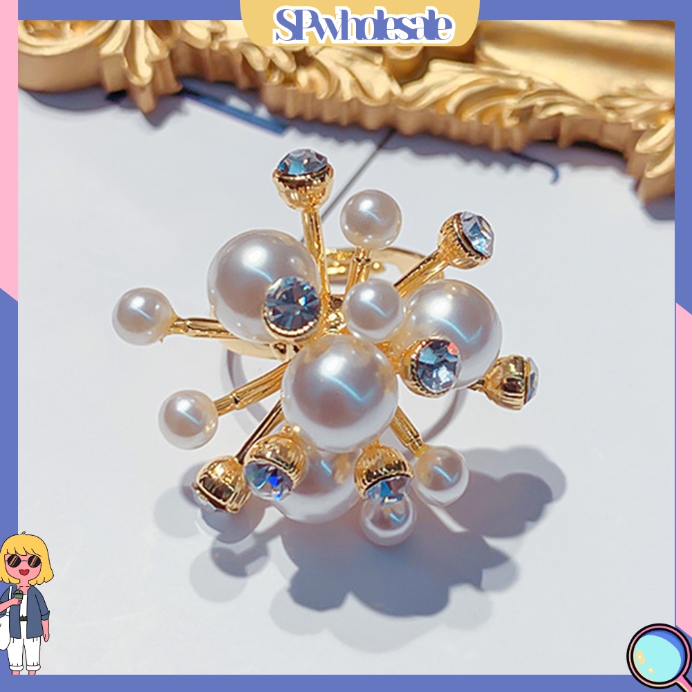 <SPwholesale> Nhẫn Hở Hình Bông Tuyết Đính Ngọc Trai Nhân Tạo Thời Trang