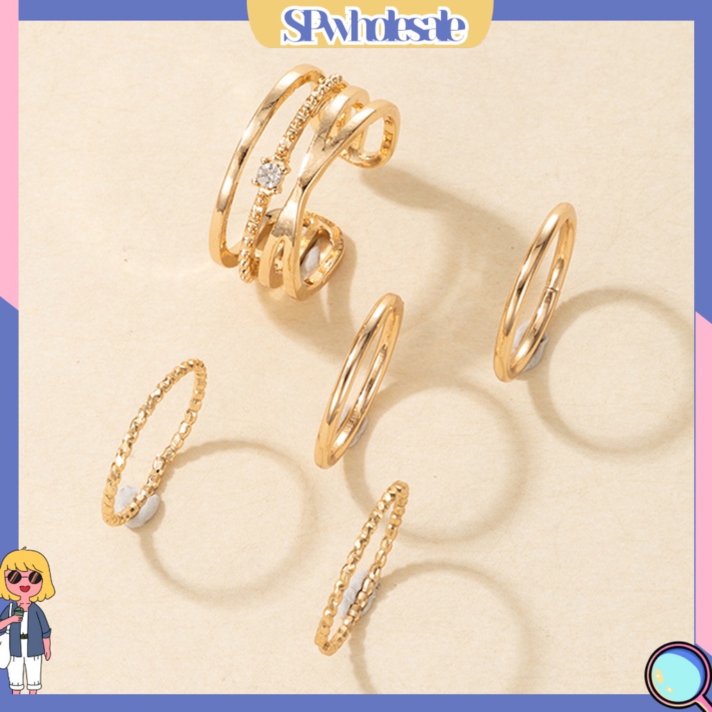 <SPwholesale> Set 5 Nhẫn Đeo Khớp Ngón Tay Màu Sắc Lấp Lánh Thời Trang