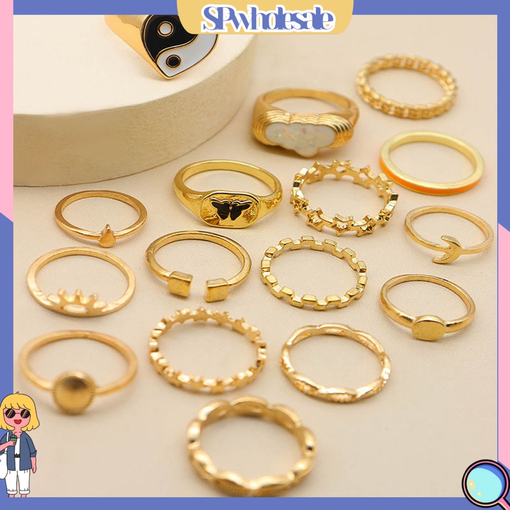 <SPwholesale> Set 16 Nhẫn Đeo Khớp Ngón Tay Nhiều Kiểu Dáng Tinh Tế Cho Nữ