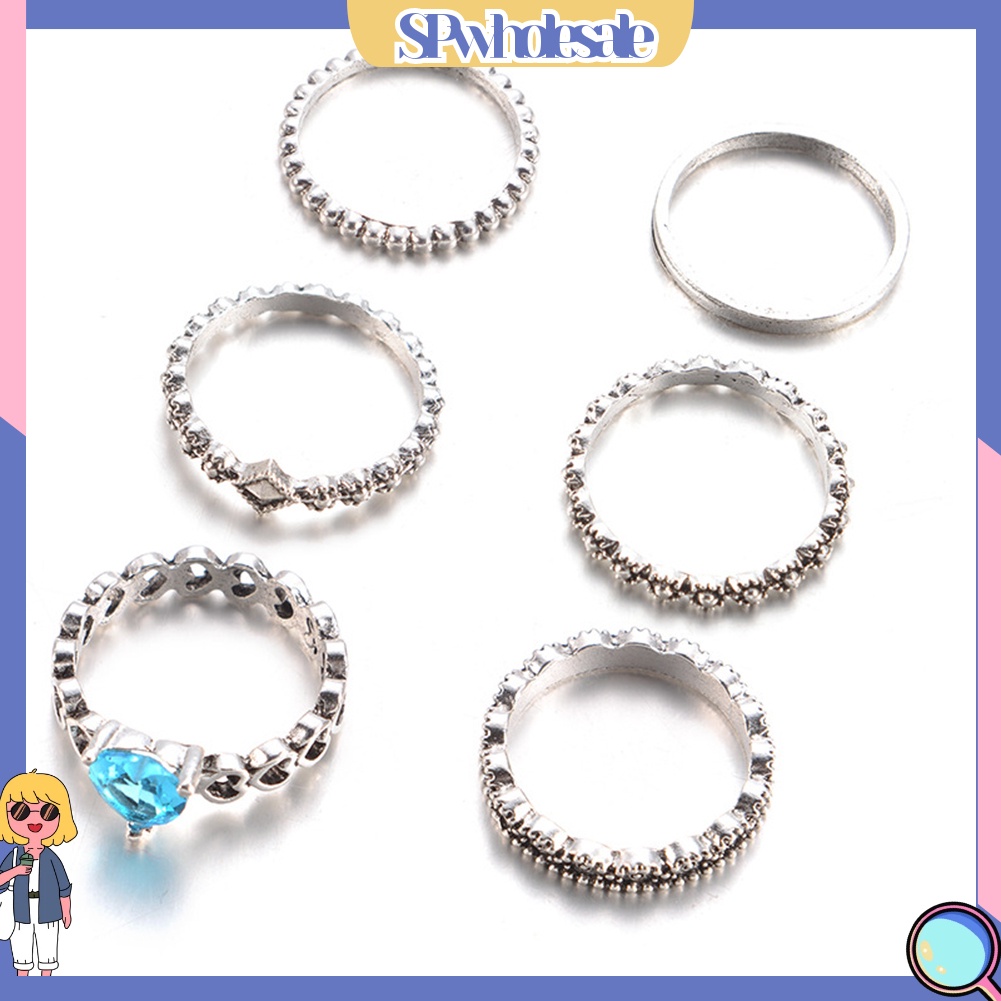 <SPwholesale> Set 6 Nhẫn Đốt Ngón Tay Nhiều Kiểu Đính Đá Phong Cách Boho