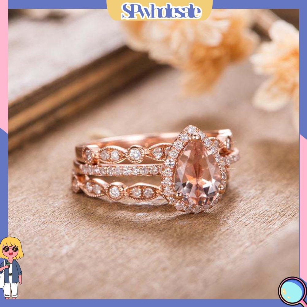 <SPwholesale> Bộ 3 Nhẫn Đính Đá Hình Trái Lê Thời Trang Cho Nữ