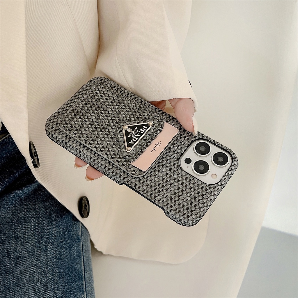 Ốp Điện Thoại Họa Tiết Bện Có Ngăn Đựng Thẻ Chống Trượt Cho iPhone 14 Pro Max 13 Pro Max 12 Pro Max 14PLUS