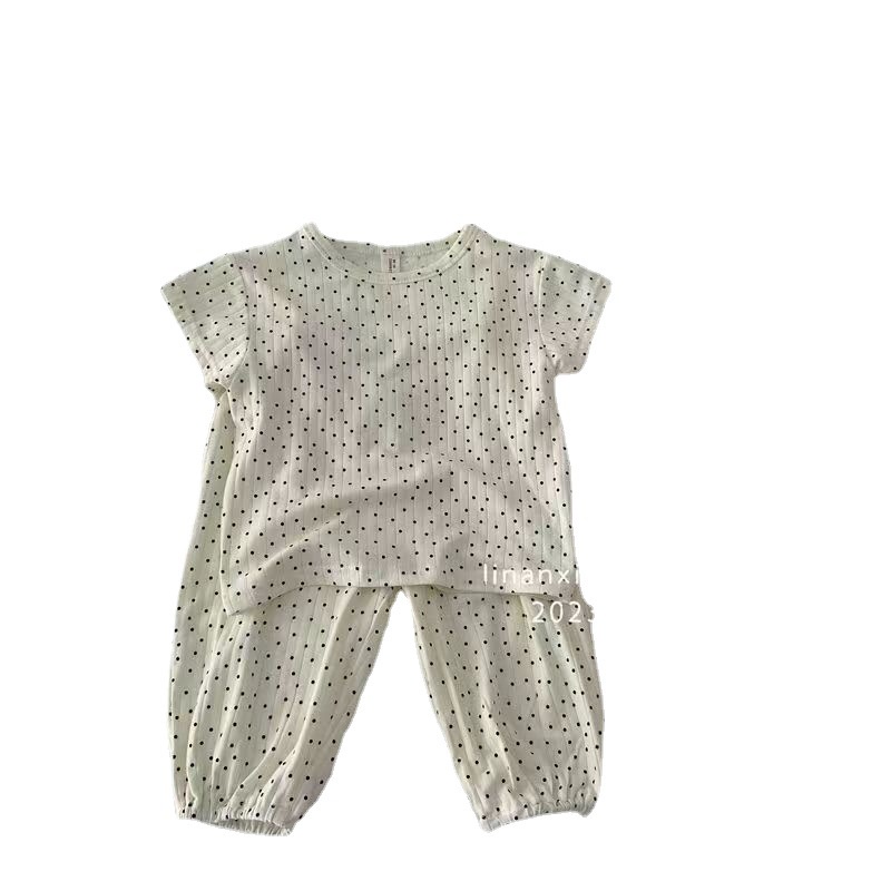 80-140cm Mùa Hè Phong Cách Mới Bé Gái Mặc Bên Ngoài Bộ Đồ Ngắn Tay Cho Bé Mùa Hè Bộ Đồ Hai Mảnh Phiên Bản Hàn Quốc Bộ Đồ Ngủ Tây Mềm Mại Thoáng Khí