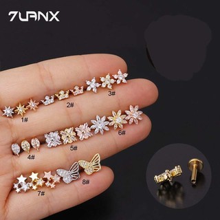 7uanX 1 Khuyên Tai Helix Tragus 16Gauge Hình Hoa Lá / Vương Miện Bằng Thép Không Gỉ