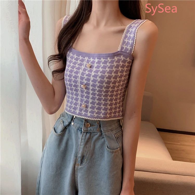 Áo Croptop Dệt Kim Hai Dây Thời Trang Mùa Hè Cho Nữ