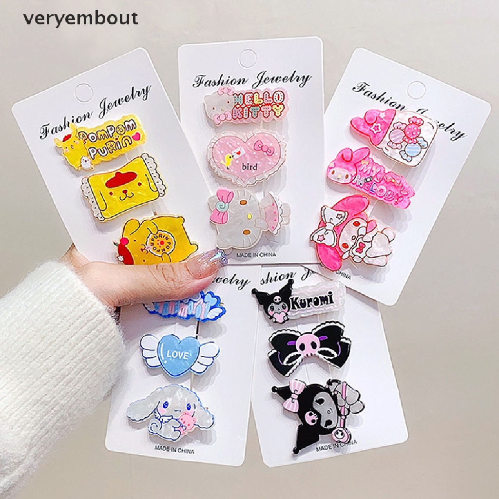 Bộ 3 Kẹp Tóc Hình Cinnamoroll Kuromi My Melody KT Sanrioed Hoạt Hình Dễ Thương Cho Bé Gái