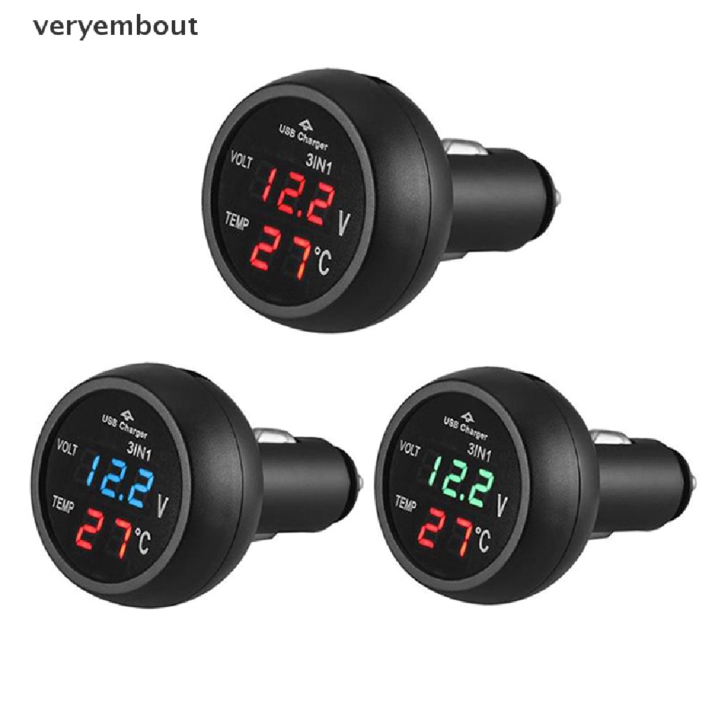 Thiết Bị Đo Nhiệt Độ Và Sạc USB 3 Trong 1 12V / 24V Có Đèn LED Kỹ Thuật Số Cho Xe Hơi