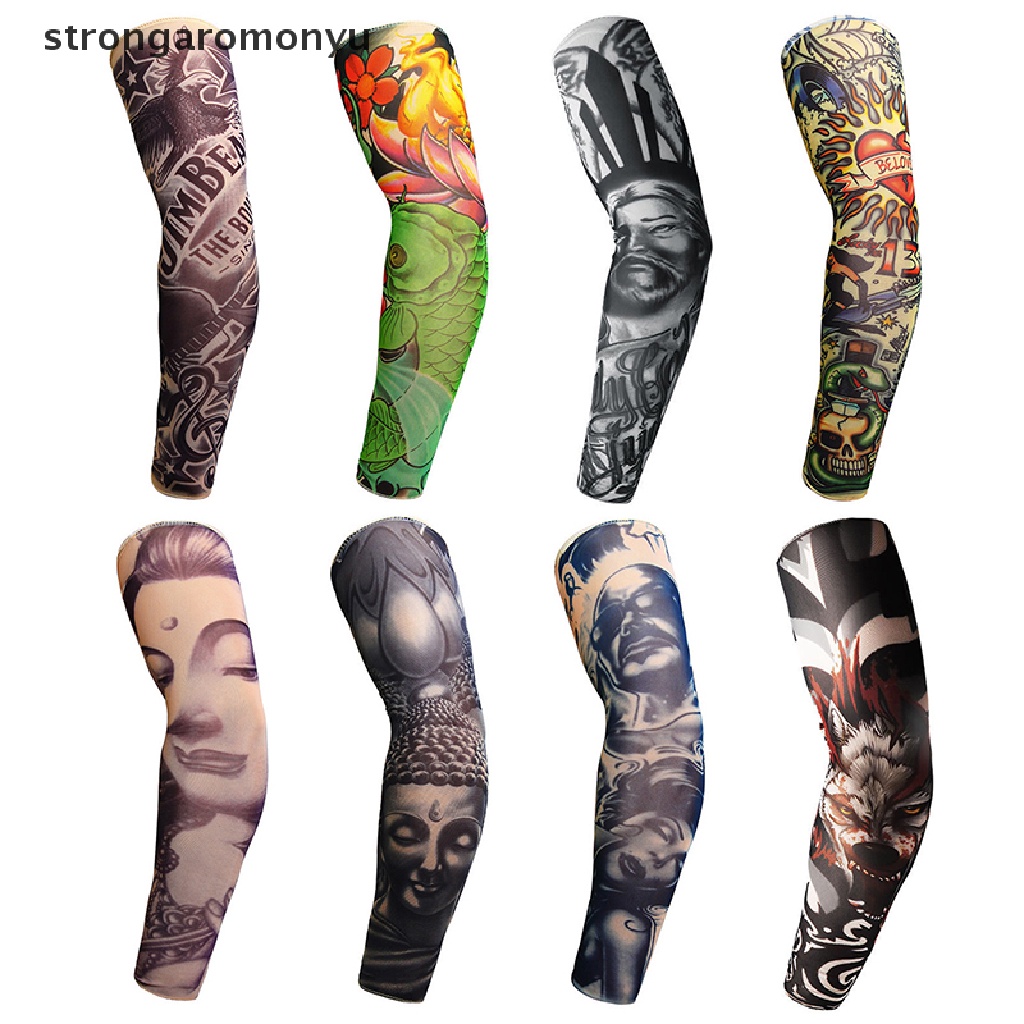 Ống Tay Áo Giữ Ấm Hình Xăm Tạm Thời Chất Liệu Nylon Chống Tia UV Khi Chạy Bộ Ngoài Trời