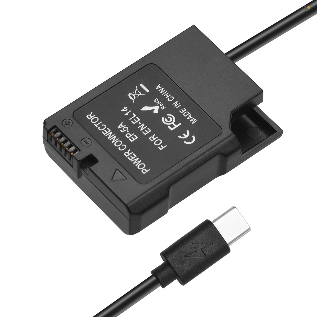 Đầu Nối Pin Andoer EN-EL14 USB-C Với Cáp Nguồn USB Type-C Thay Thế Cho D3100 D3200 D3300 D3400 D3500 D5100 D5200 D5300 D5