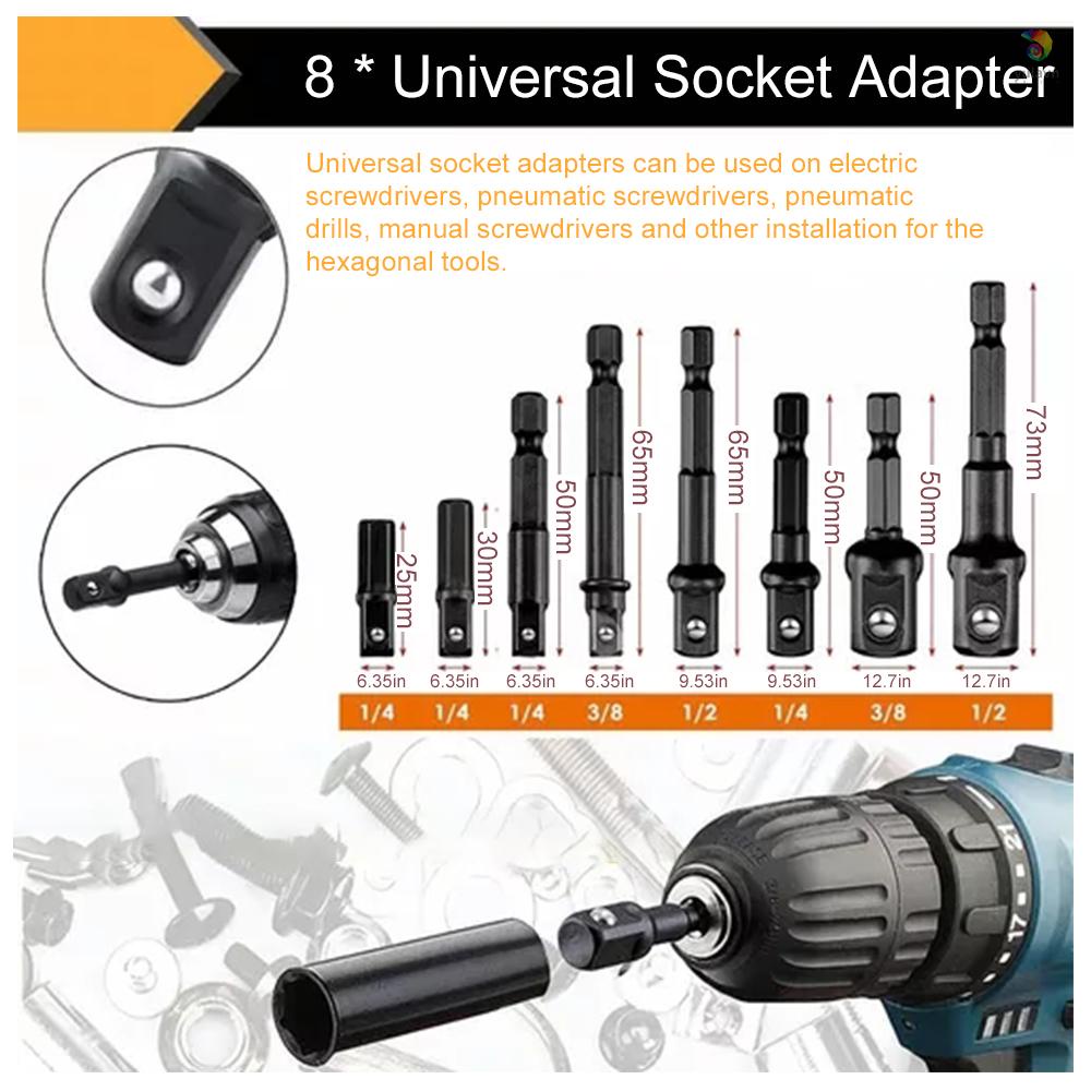 Bộ 14 Mũi Khoan Mở Rộng Linh Hoạt Kèm 105 Độ° Bộ Chuyển Đổi Ổ Cắm &amp; Tay Cầm Gắn Mũi Khoan Mở Rộng Thông Dụng