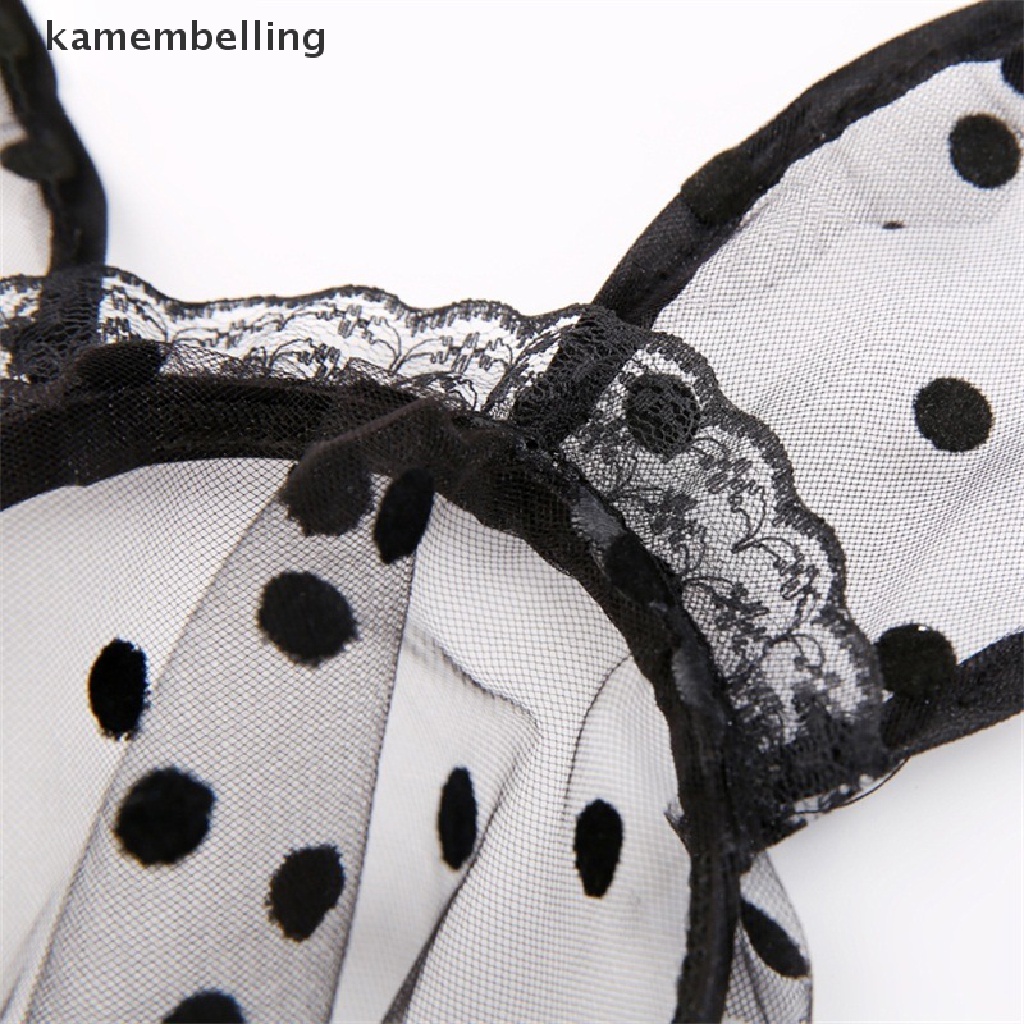 Kamembelling Băng Đô Tai Mèo Bằng Lưới Phối Ren Chấm Bi Đen Gợi Cảm Hóa Trang Tiệc Halloween Cho Nữ