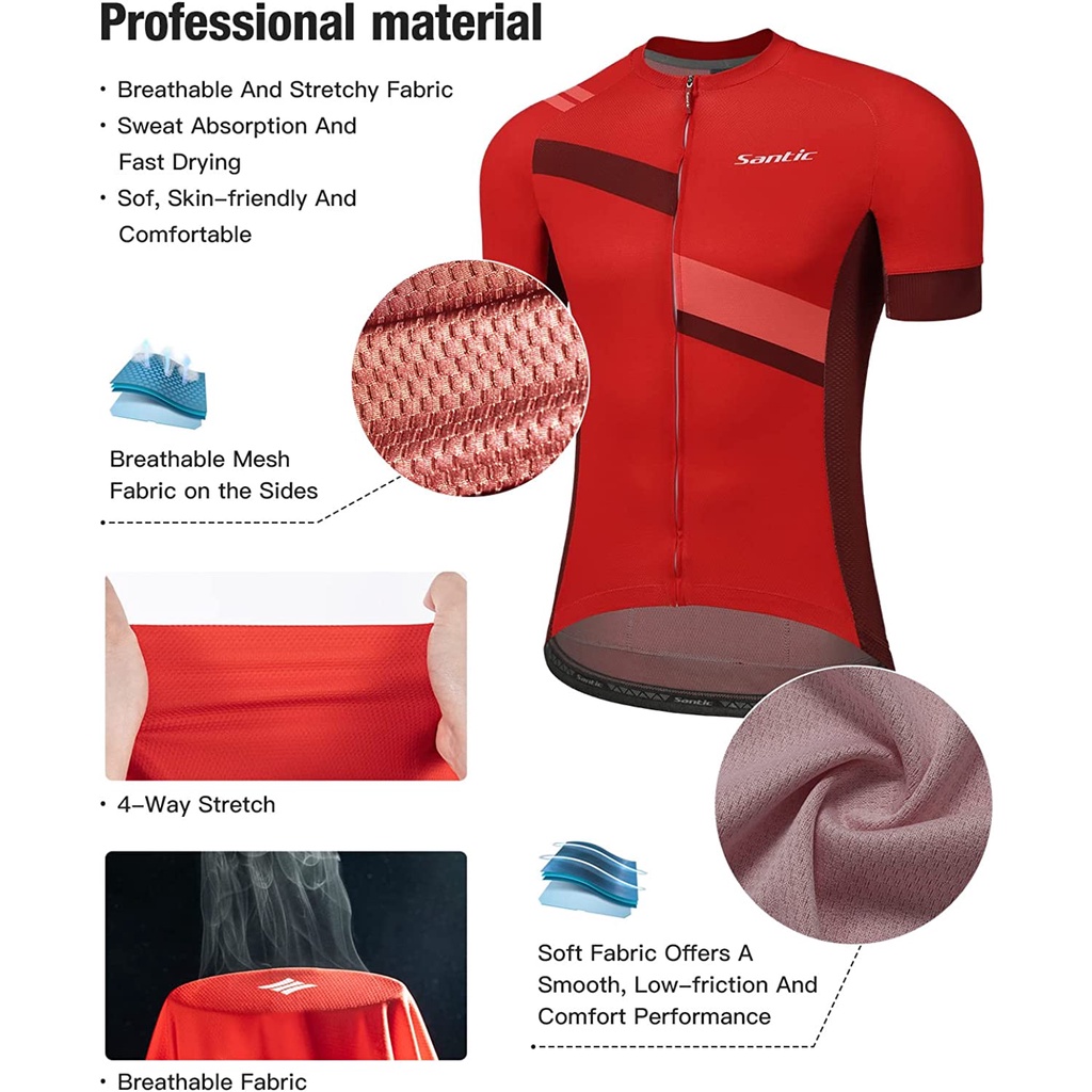 Santic Áo Tay Ngắn Có Túi Và Khóa Kéo Chuyên Nghiệp Cho Nam 50 + MTB