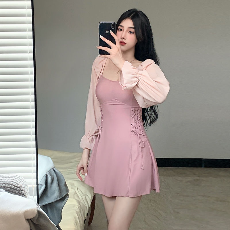 Áo Đầm Mỏng Che Bụng Một Mảnh Phong Cách Mới Mùa Hè 2023 Kích Thước Lớn Phong Cách ins Cho Nữ Sinh