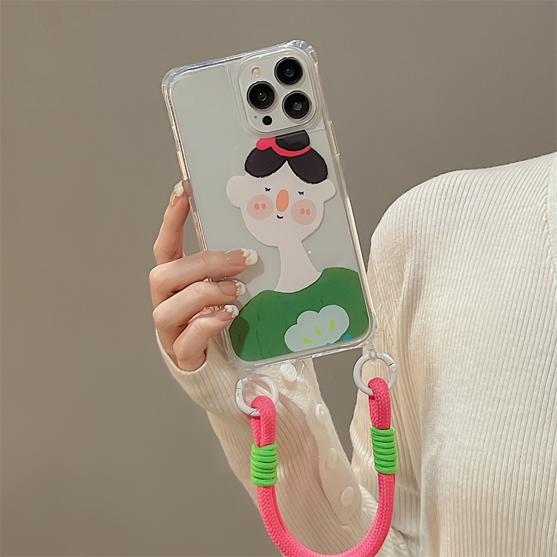 Ốp Điện Thoại Tpu Dẻo Trong Suốt Họa Tiết Hoạt Hình Đơn Giản Chống Sốc Kèm Dây Đeo Cho iphone 12 14 13 11 Pro Max