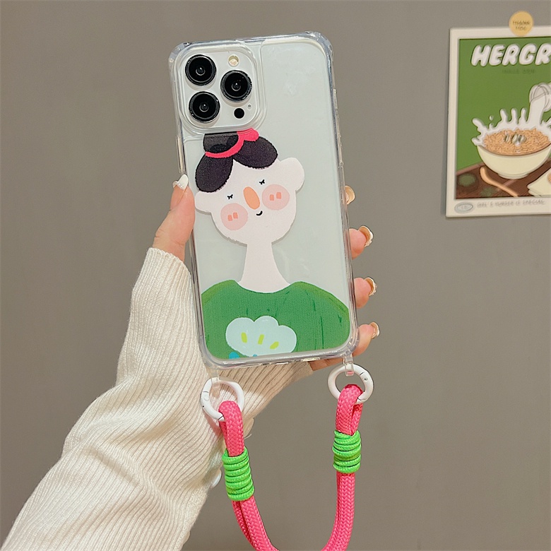 Ốp Điện Thoại Tpu Dẻo Trong Suốt Họa Tiết Hoạt Hình Đơn Giản Chống Sốc Kèm Dây Đeo Cho iphone 12 14 13 11 Pro Max