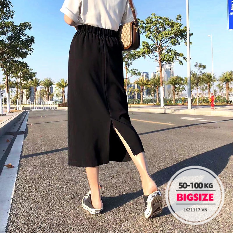 chân váy dáng dài Bigsize chân váy nữ cạp chun lưng thun chữ a xẻ tà mùa hè Phong cách Hàn Quốc Thời Trang tiểu thư cá tính xinh đẹp cho người mập béo