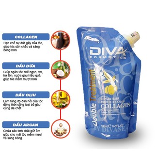 Kem ủ tóc COLLAGEN DIVA 500ml - Hấp tóc phục hồi hư tổn  - LM