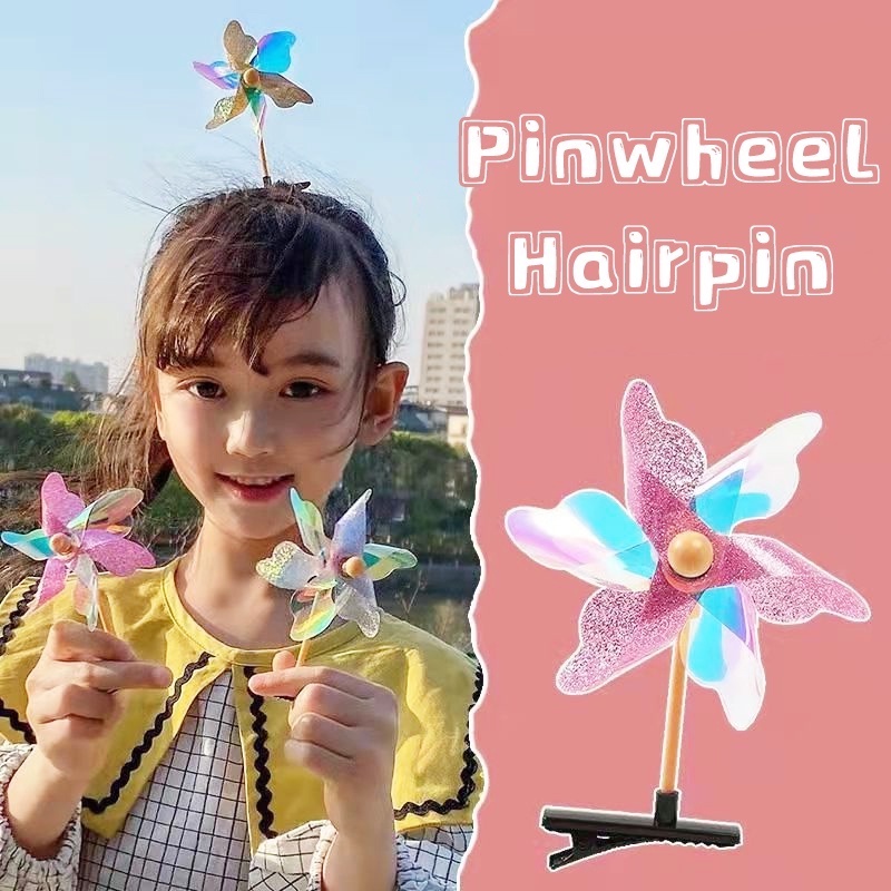 Kẹp Tóc Hình Cối Xay Gió Xoay Tròn Màu Sắc Ngẫu Nhiên Đính Sequin Mini Ngọt Ngào Sáng Tạo