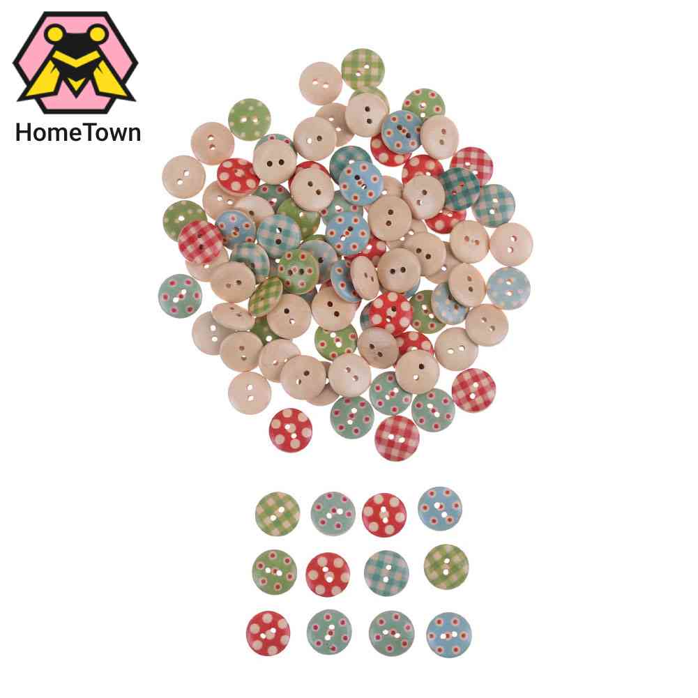 Bộ 100 Nút Gỗ Tròn In Họa Tiết Hoạt Hình Nhiều Màu Sắc