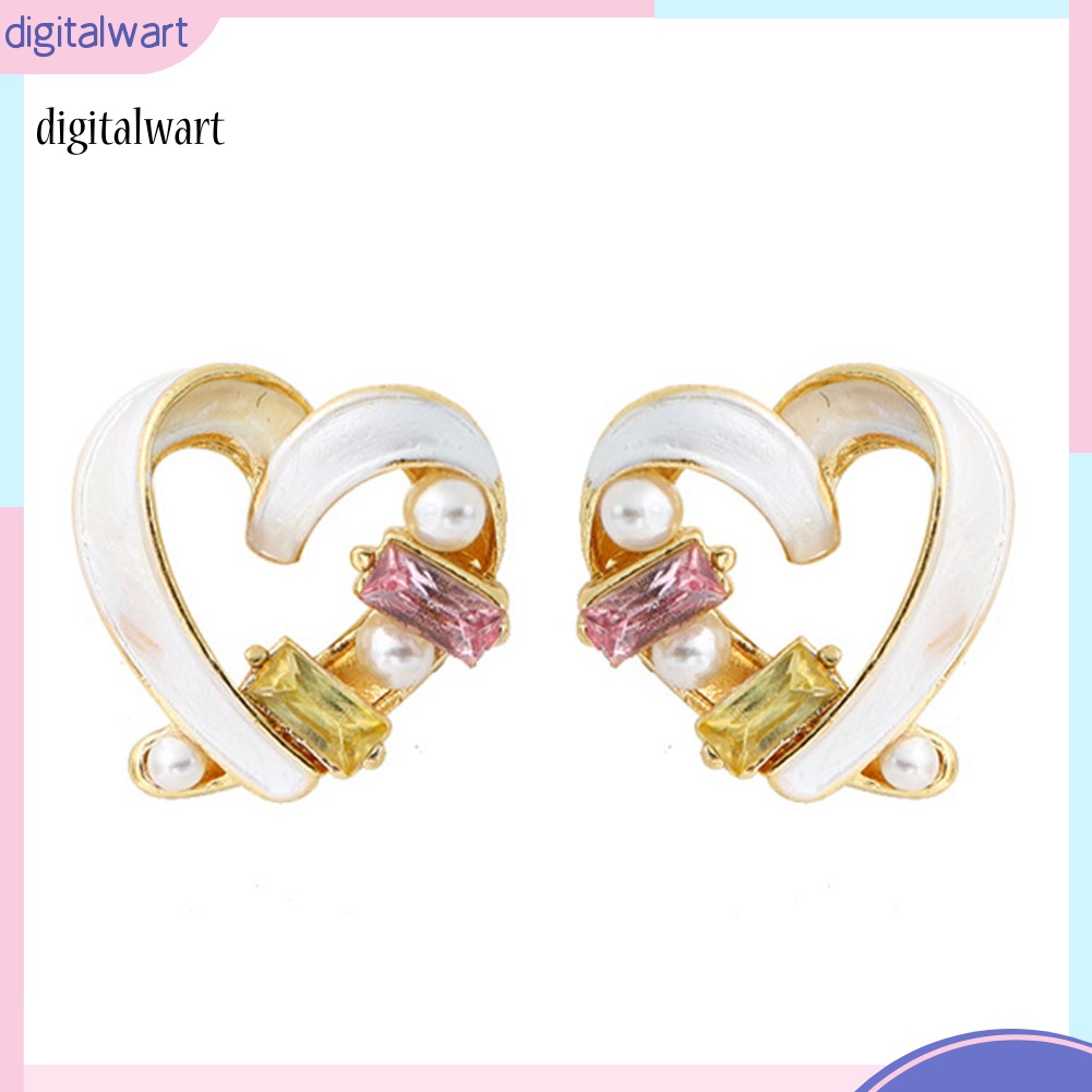 Kỹ Thuật Số| Bông Tai HìNh TráI Tim ĐíNh Đá / NgọC Trai Giả ThờI Trang