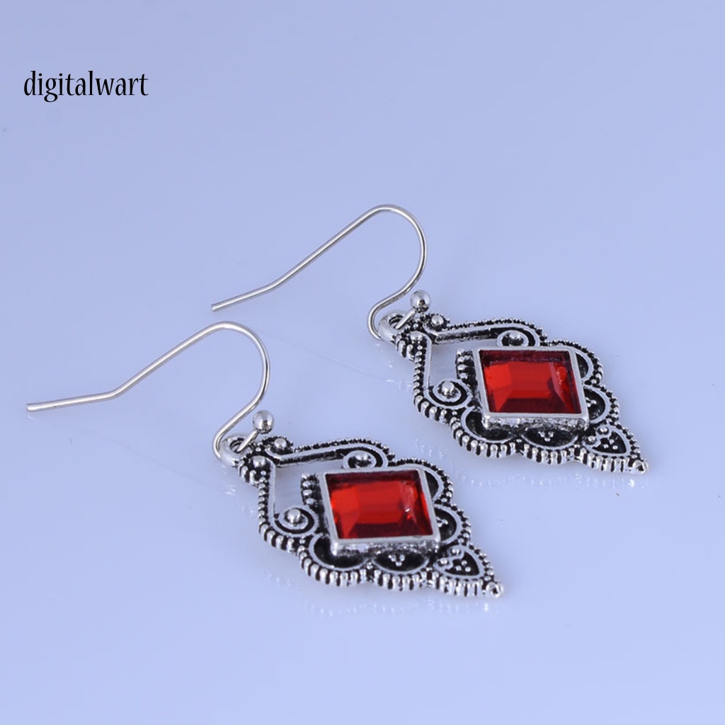 Kỹ Thuật Số| 1 Đôi Bông Tai Móc Đính Đá Zircon Đỏ Vintage Phù Hợp Sử Dụng Hàng Ngày