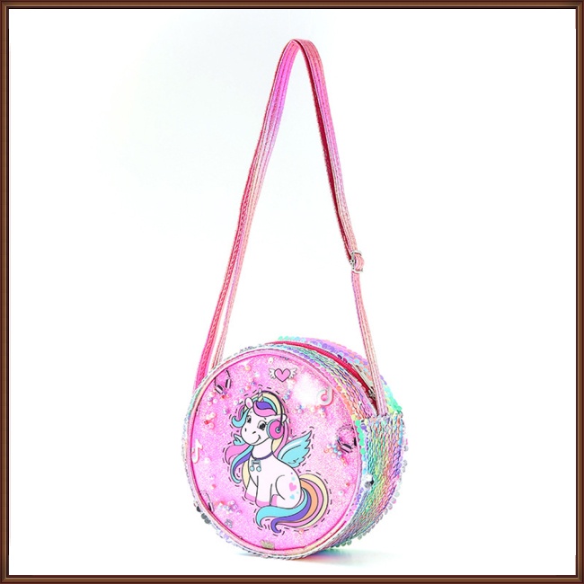 Túi Đeo Chéo Hình Kỳ Lân Đính Kim Sa Lấp Lánh Dễ Thương Cho Bé Gái