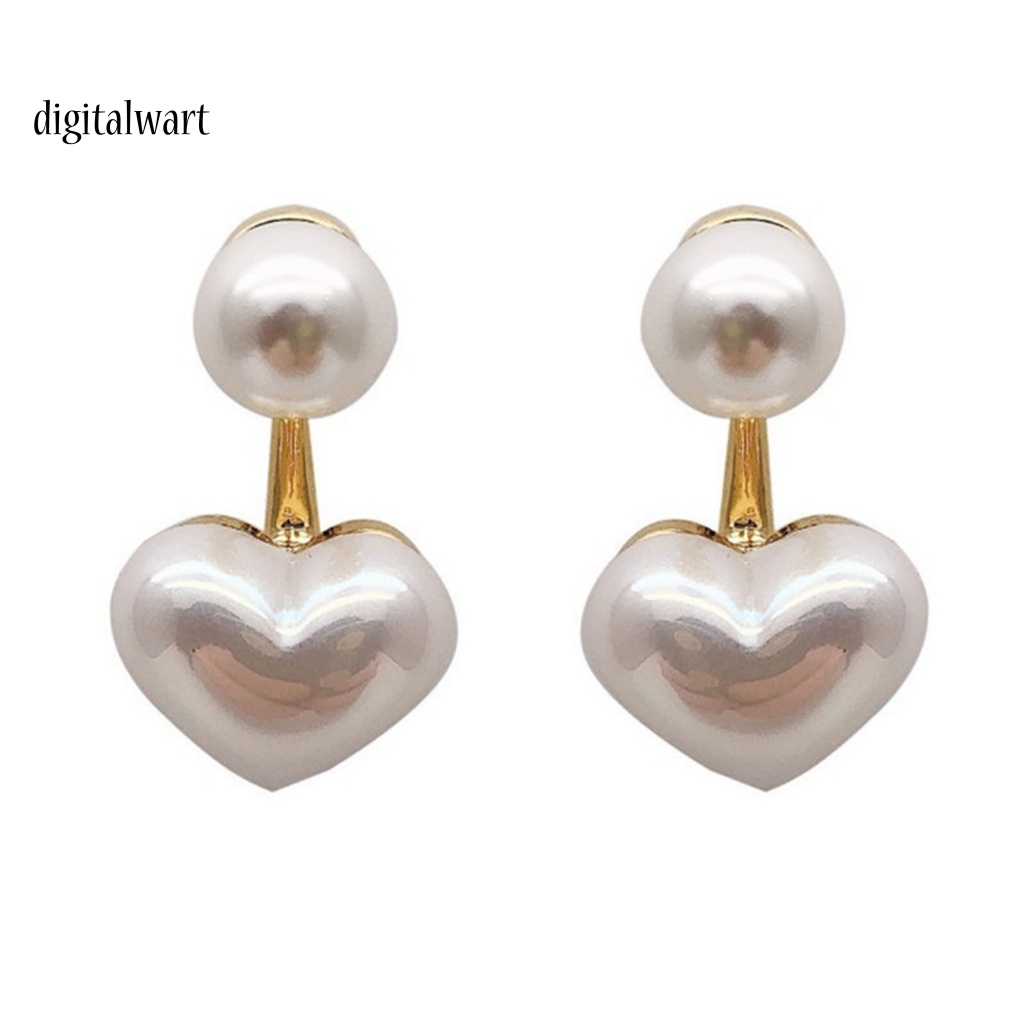 Kỹ Thuật Số| 1 Đôi Bông Tai Hình Trái Tim Đính Ngọc Trai Giả Màu Trắng Thời Trang Dành Cho Nữ