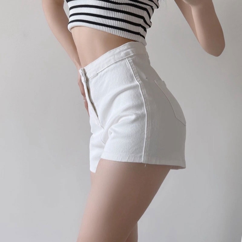 XIN LAN YA SHE Quần Short Denim Lưng Cao Ống Suông Thời Trang Mùa Hè Cho Nữ