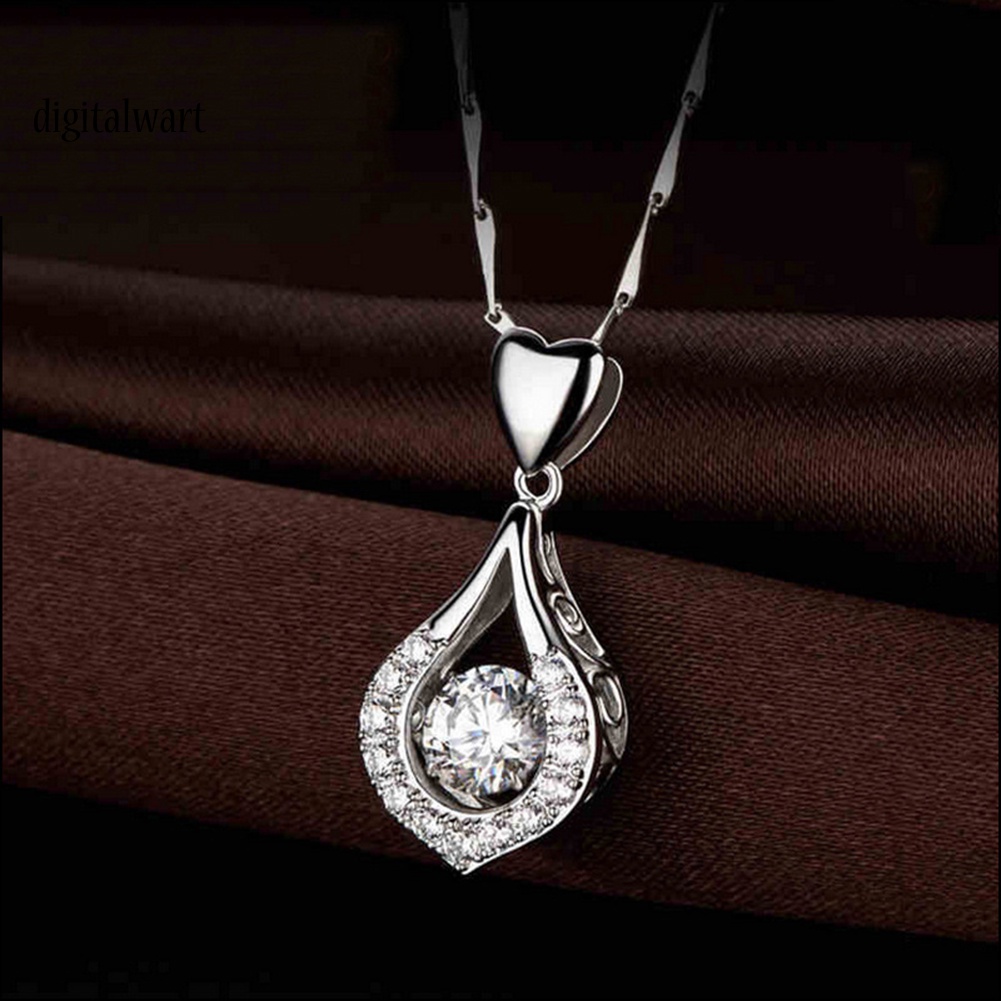 Kỹ Thuật Số| Vòng cổ Mặt Hình Giọt Nước Đính Đá Zircon Hình Trái Tim Lãng Mạn Cho Nữ