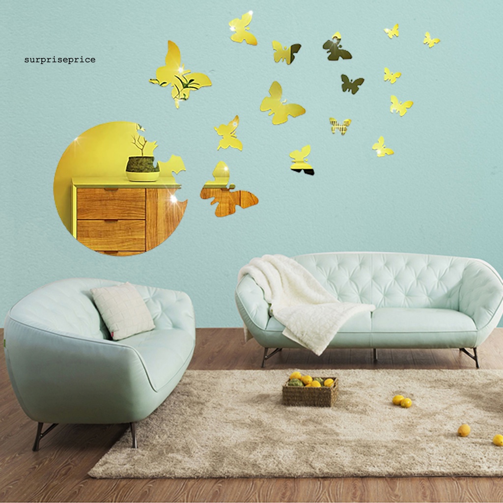 1 Bộ Sticker Dán Tường Mặt Gương Acrylic Hình Bướm Có Thể Tháo Gỡ Cho Nhà Ở
