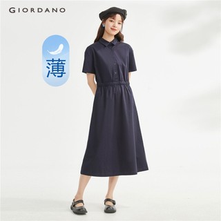 Đầm GIORDANO 05463345 co giãn tay ngắn eo thun ôm dành cho nữ