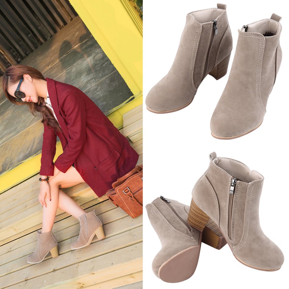 1 Pair Lady Winter Boots HIgh Square Heel Bootie Shoes Autumn And Winter Shoes