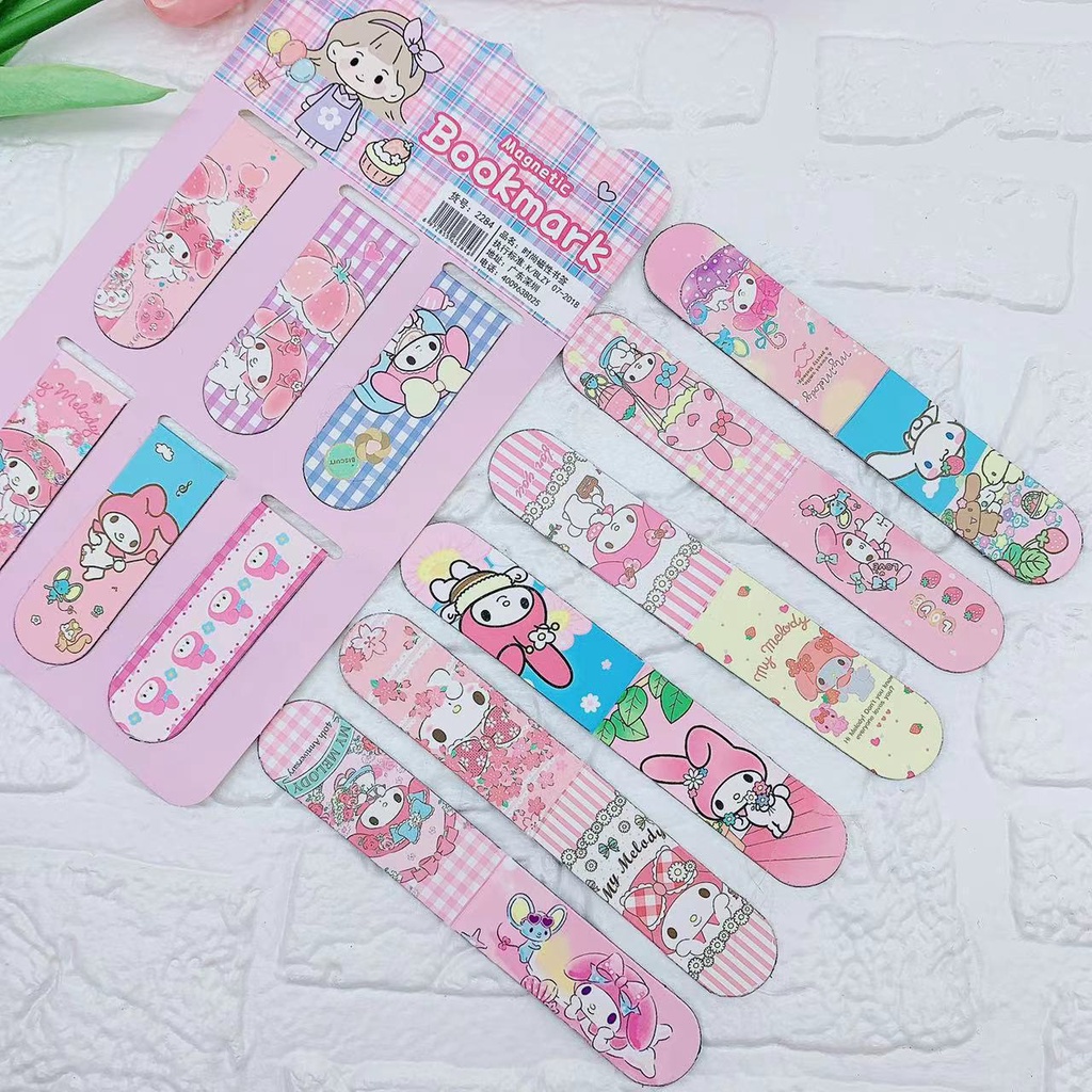 Sanrio bookmark Đánh Dấu Trang Bộ 6 Thẻ Đánh Dấu Sách Hai Mặt Từ Tính Màu Trắng In Hoạt Hình Kurumi Dễ Thương Cho Học Sinh
