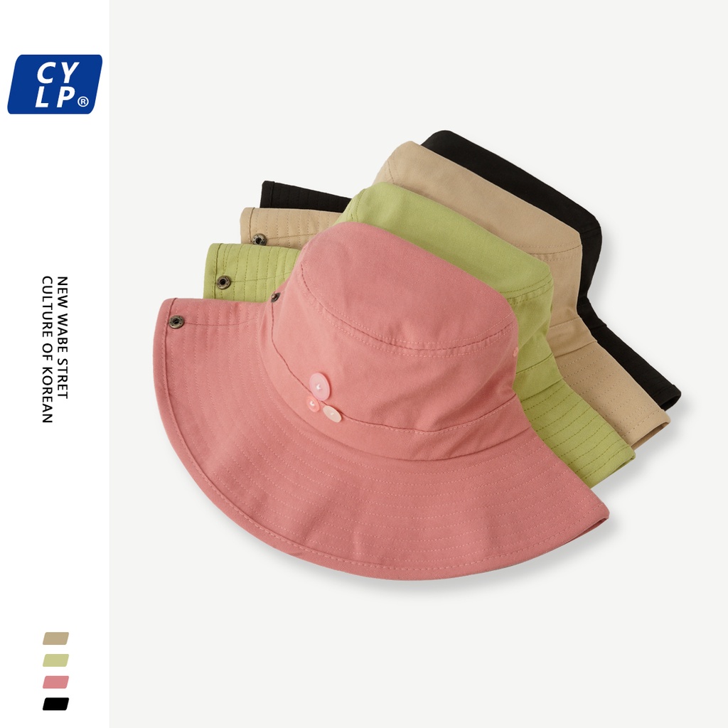 Nón Tai Bèo Vành Rộng Phối Nút Độc Đáo Phong Cách Hàn Quốc Thời Trang Mùa Hè Cho Nam Và Nữ