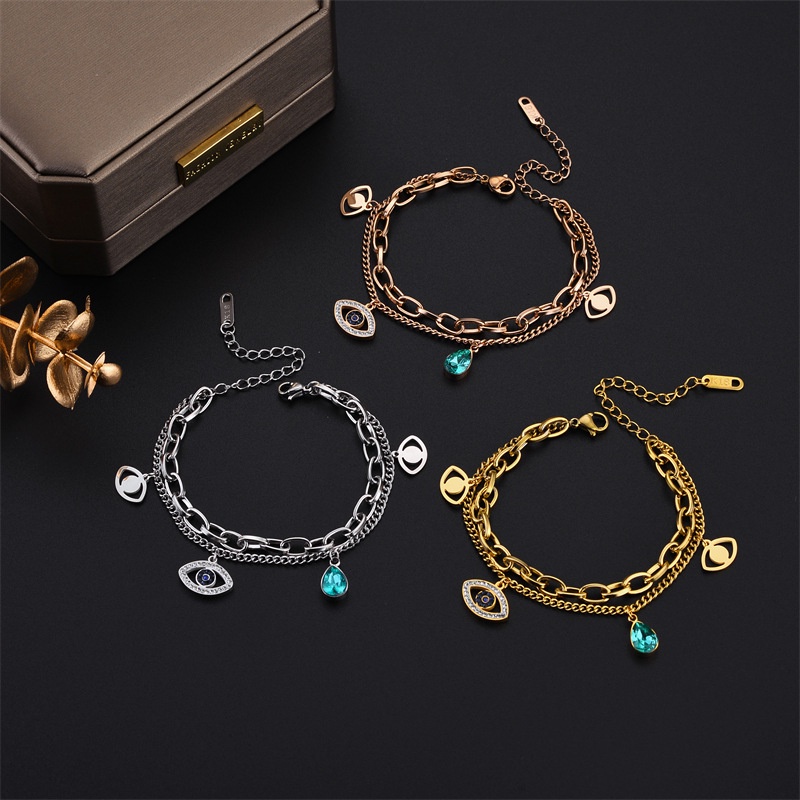 Vòng Tay Mạ Vàng 18K Đính Đá Zircon Không Màu Chống Oxy Hóa Bằng Thép Không Gỉ Cho Nữ