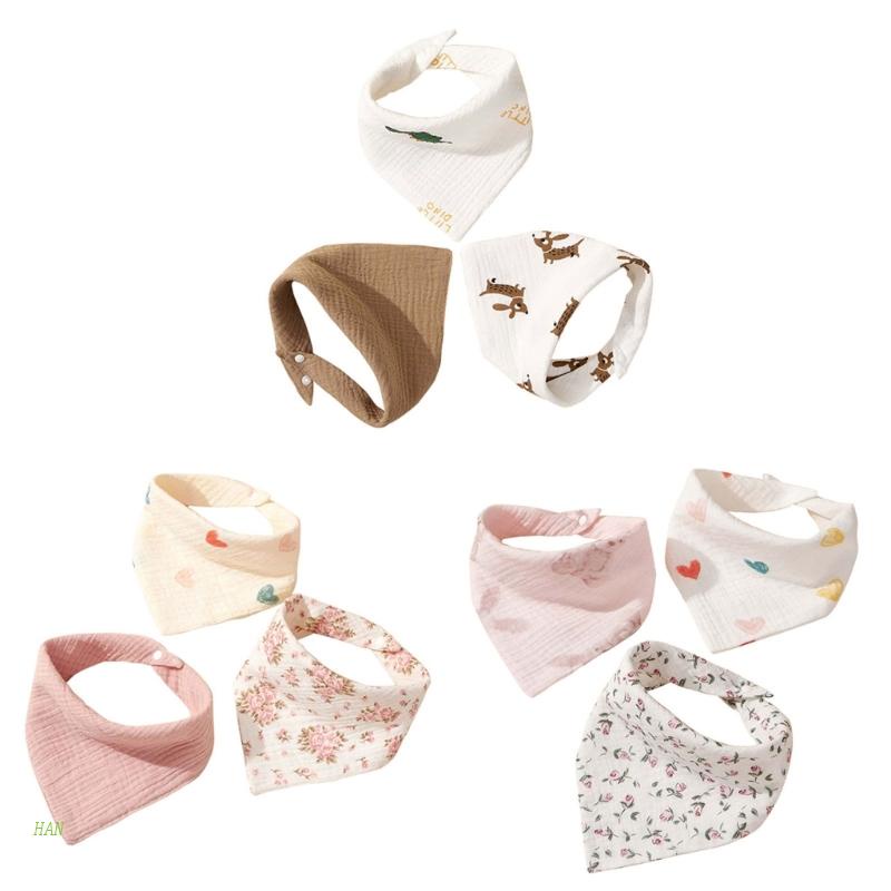 Yếm Ăn Vải Cotton Thoáng Khí In Hoa Dễ Thương Cho Bé