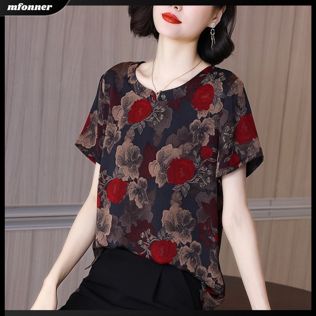 Áo Thun Tay Ngắn Cổ Tròn Dáng Rộng In Họa Tiết Kiểu Retro Thời Trang Cho Bạn Gái