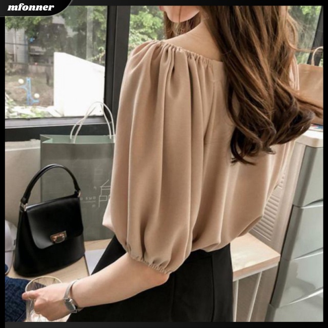 Áo Sơ Mi Chiffon Tay Ngắn Cổ Chữ V Màu Sắc Trơn Thời Trang Mùa Hè Dành Cho Nữ